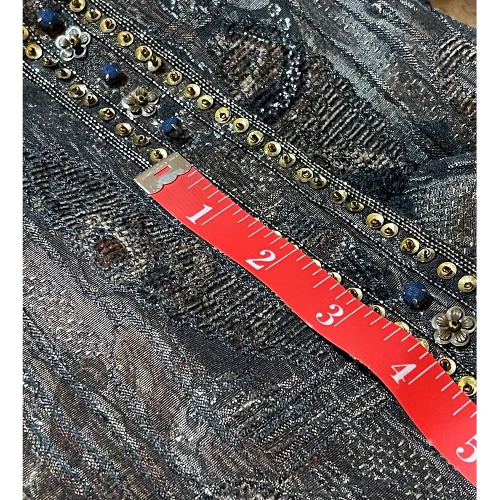 Chico's Womens Size Medium Dressy Brown Black Shimmer Sequin Bead Blazer Jacket
